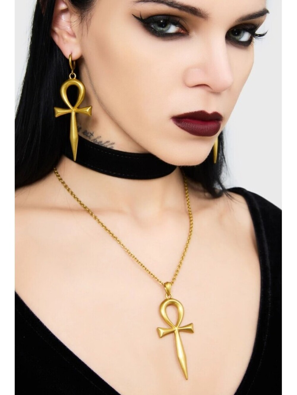 Killstar Resurrection Egyptian Ankh Gold Tone Metal Earrings NEW - Picture 4 of 4
